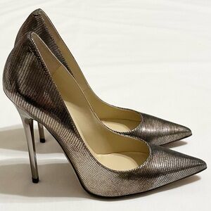 Jimmy Choo Anouk Metallic Gold/Bronze Leather Lizard Print Stilettos - 35 1/2